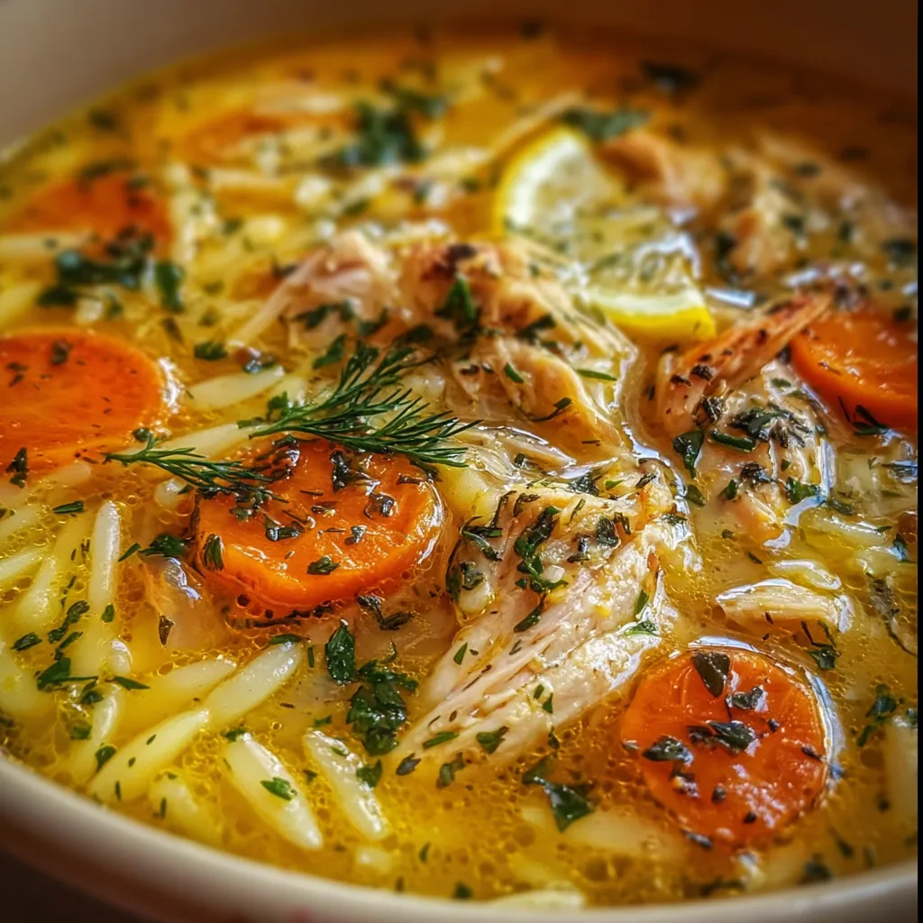 Authentic Greek Lemon Chicken Soup with Tender Rice and Fresh Herbs - secondary view